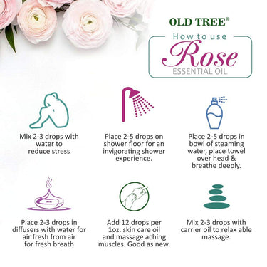 Old Tree Rose Essential Oil for Hair Growth for Women & Men (15ml) - Pure and Natural Oil with Dropper for Skin, Body, Diffuser, Aroma Therapy & Relaxation